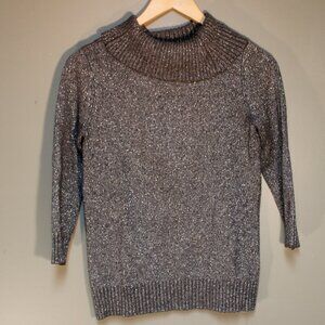 Women's Charter Club Cowl Neck Knit Shimmer Sweater, Size P/P, Heather Charcoal